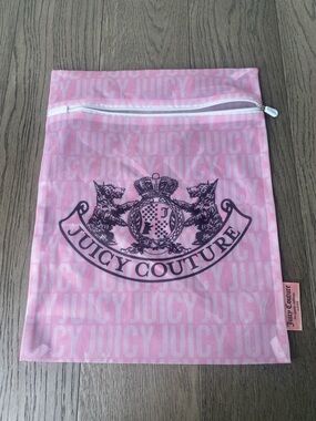 Juicy Couture Pink Logo Cosmetic Pouch with Crest - 11x14.5”